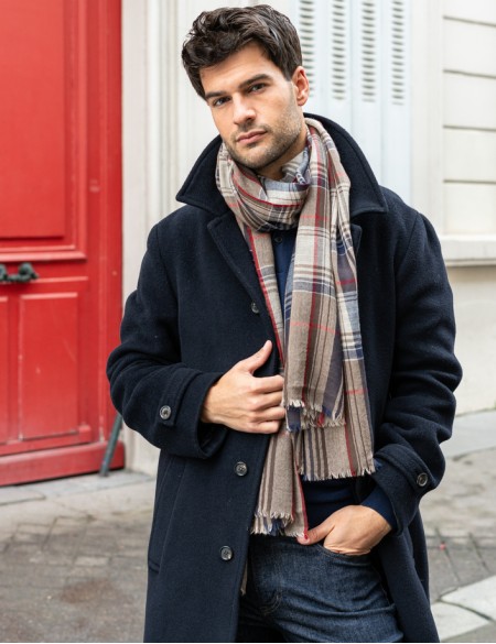 écharpe homme à carreaux marron bleu